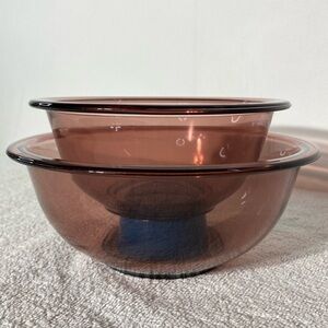 Vintage PYREX Set of 2 Cranberry Glass Nesting Mixing Bowls 1L & 1.5L